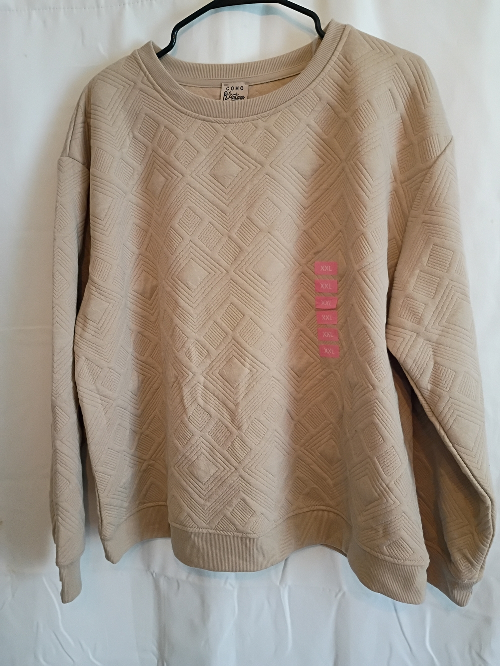 Como Vintage Woman's Quilted Crewneck Sweater in Beige-Tan Size Xxl